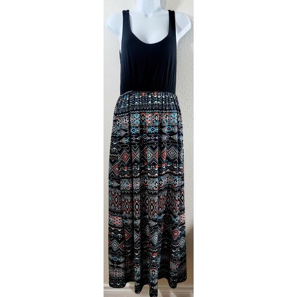 Voll Black Green Orange Aztec Print Maxi Dress Small / Medium Lightweight Soft - Picture 2 of 5